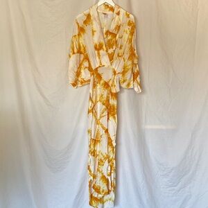Elegant Yellow Tie-Dye Kaften Maxi Dress